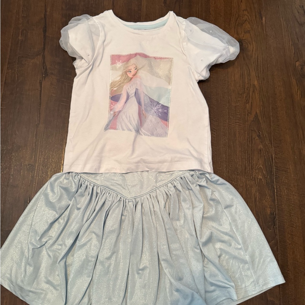 White and Light Blue Dress with Princess Print Disney frozen